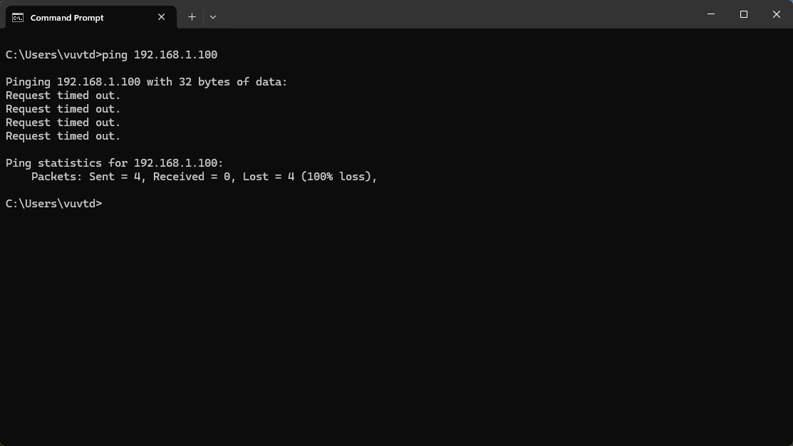 Lệnh Ping từ máy thật bị chặn