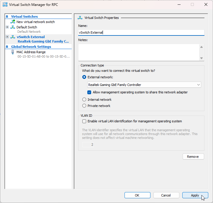 Mapping vào card mạng vật lý