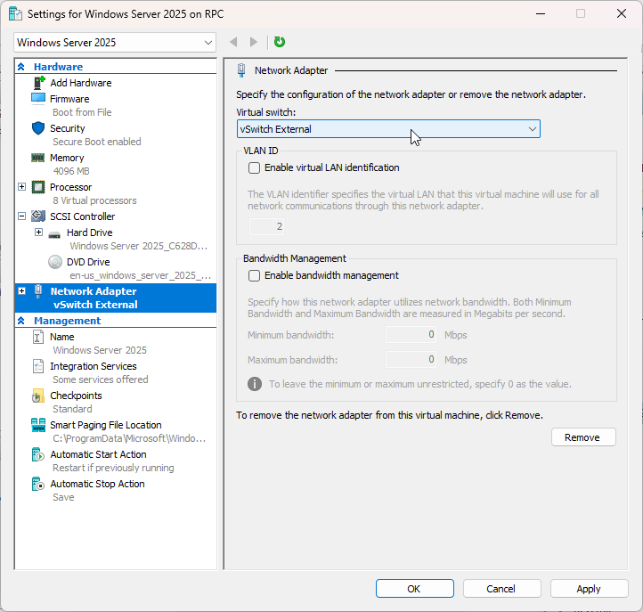 Gán card mạng ảo vào Network Adapter