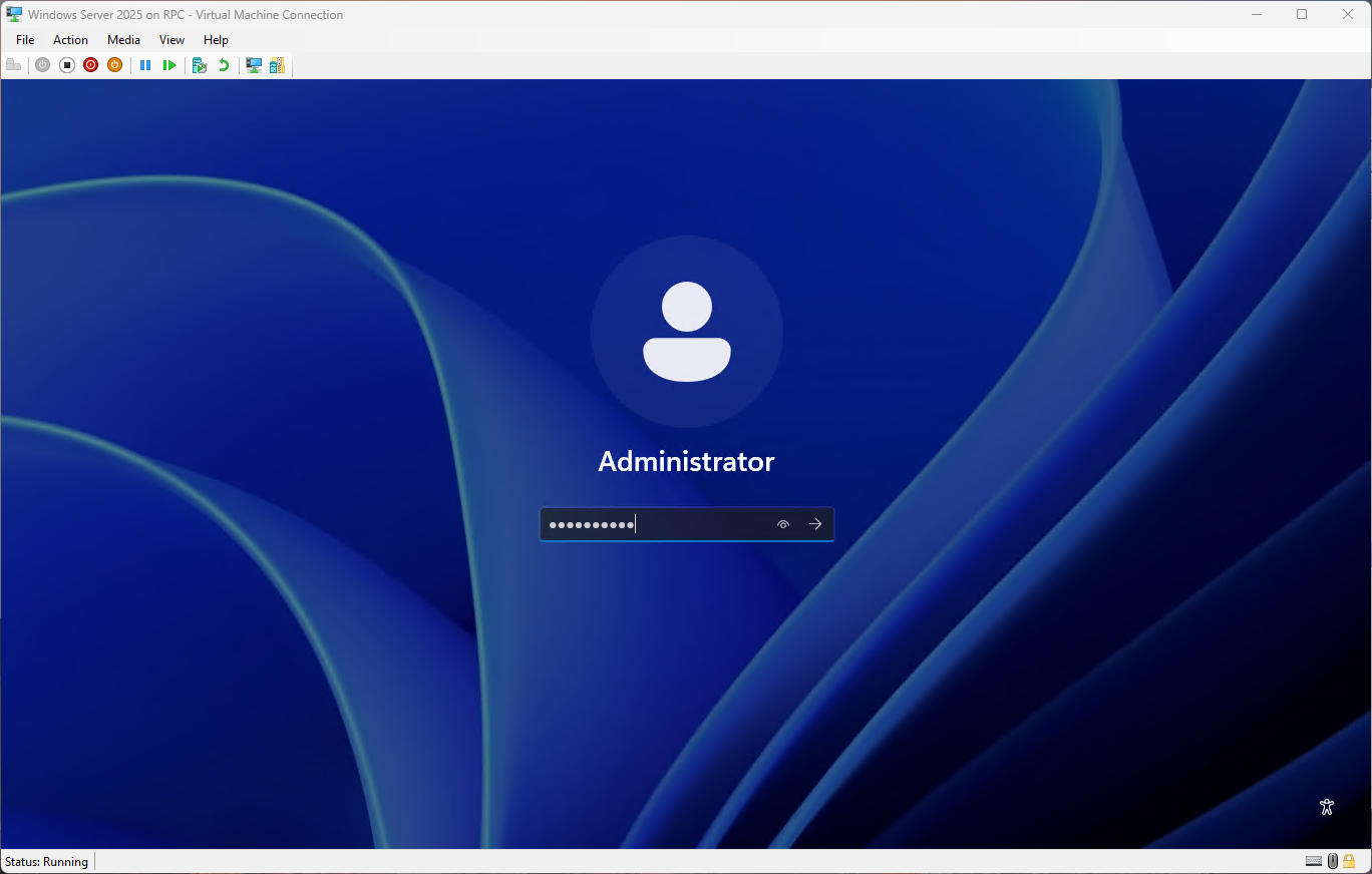Màn hình đăng nhập Windows Server 2025