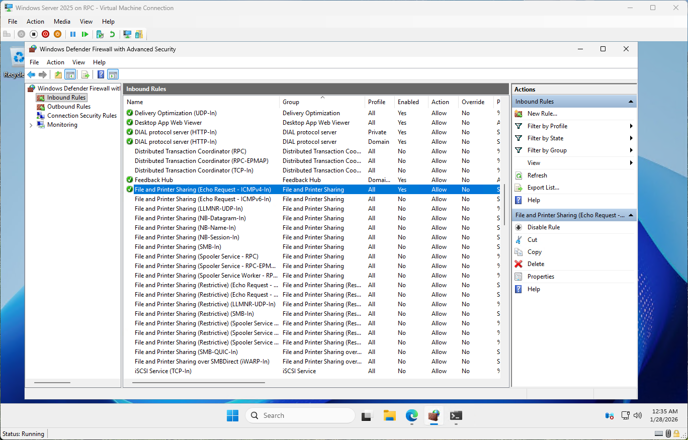 Tìm và bật Rule ICMPv4-In